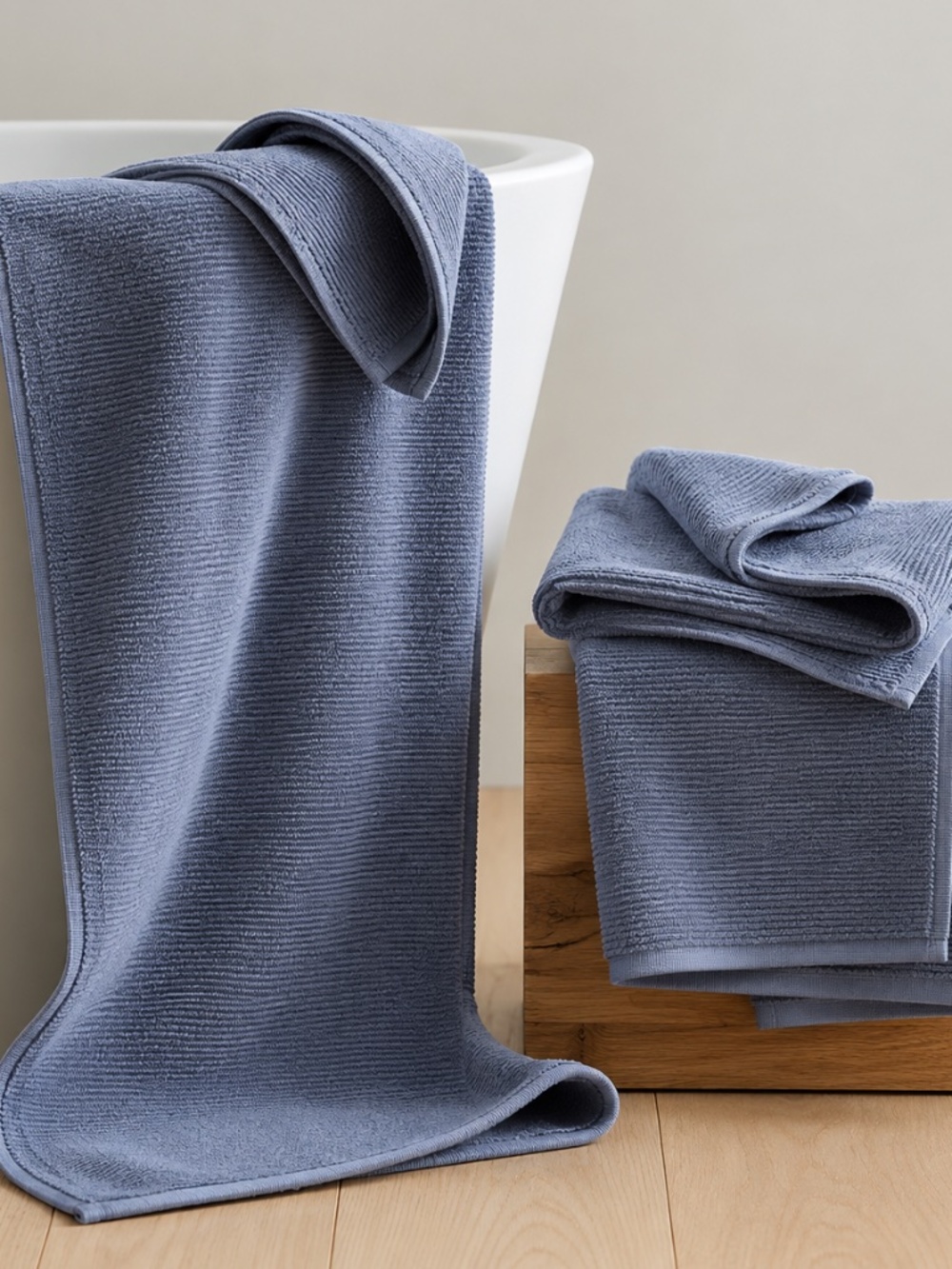 NWT Quince Set of 2 Turkish Ribbed Quick Dry Bath Towels, Mineral Grey